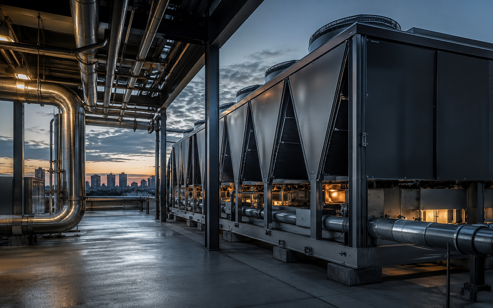 Commercial HVAC mechanical room and equipment
