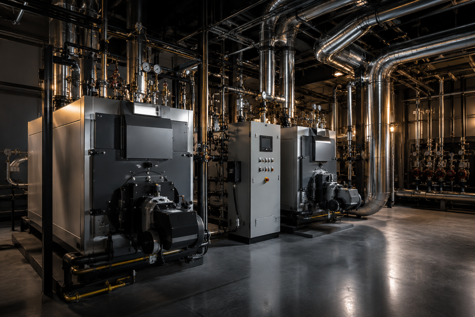 Commercial boiler room and heating system